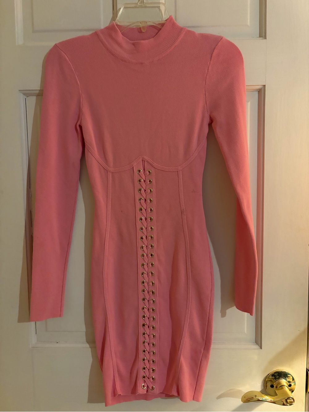 Fashion Nova Pink Long-Sleeve Lace-Up Bodycon Dress